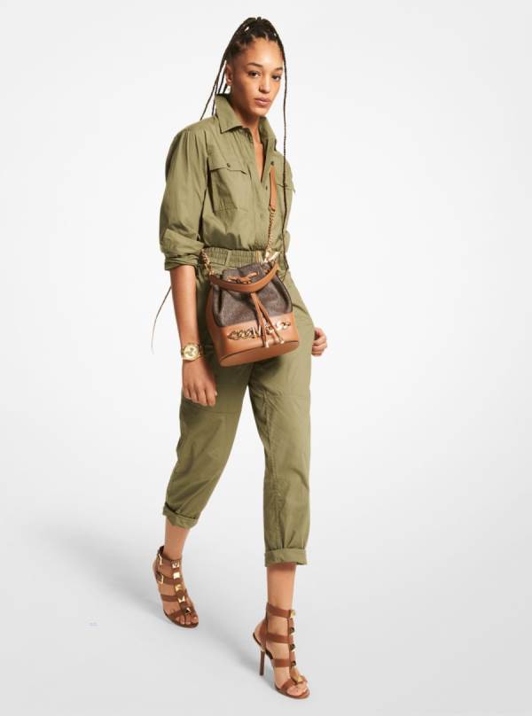 Damske Jumpsuit Michael Kors Stretch Organic Cotton Poplin Belted Olivovo Zelená - Oblecenie Michael Kors Obchod | VBSZG-3894